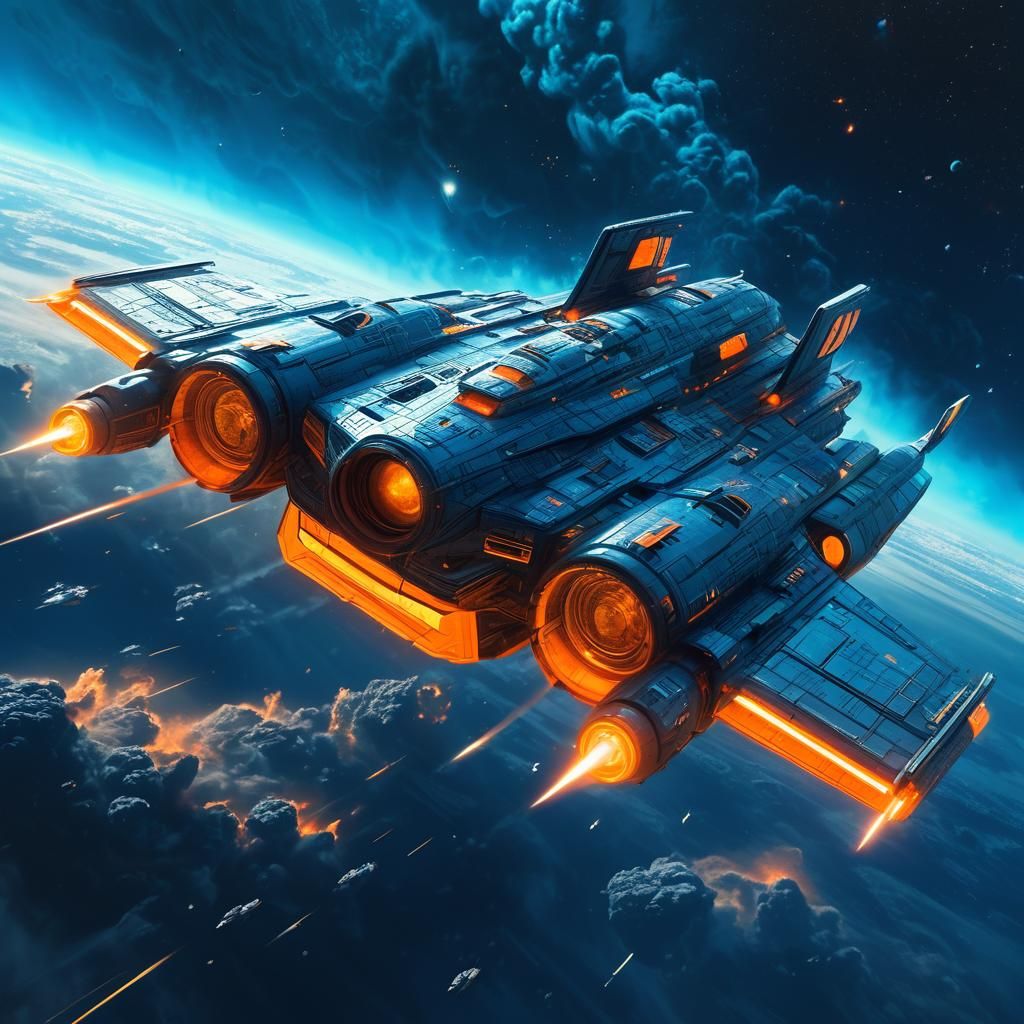 Futuristic Spaceship Soaring Through Mystical Nebula