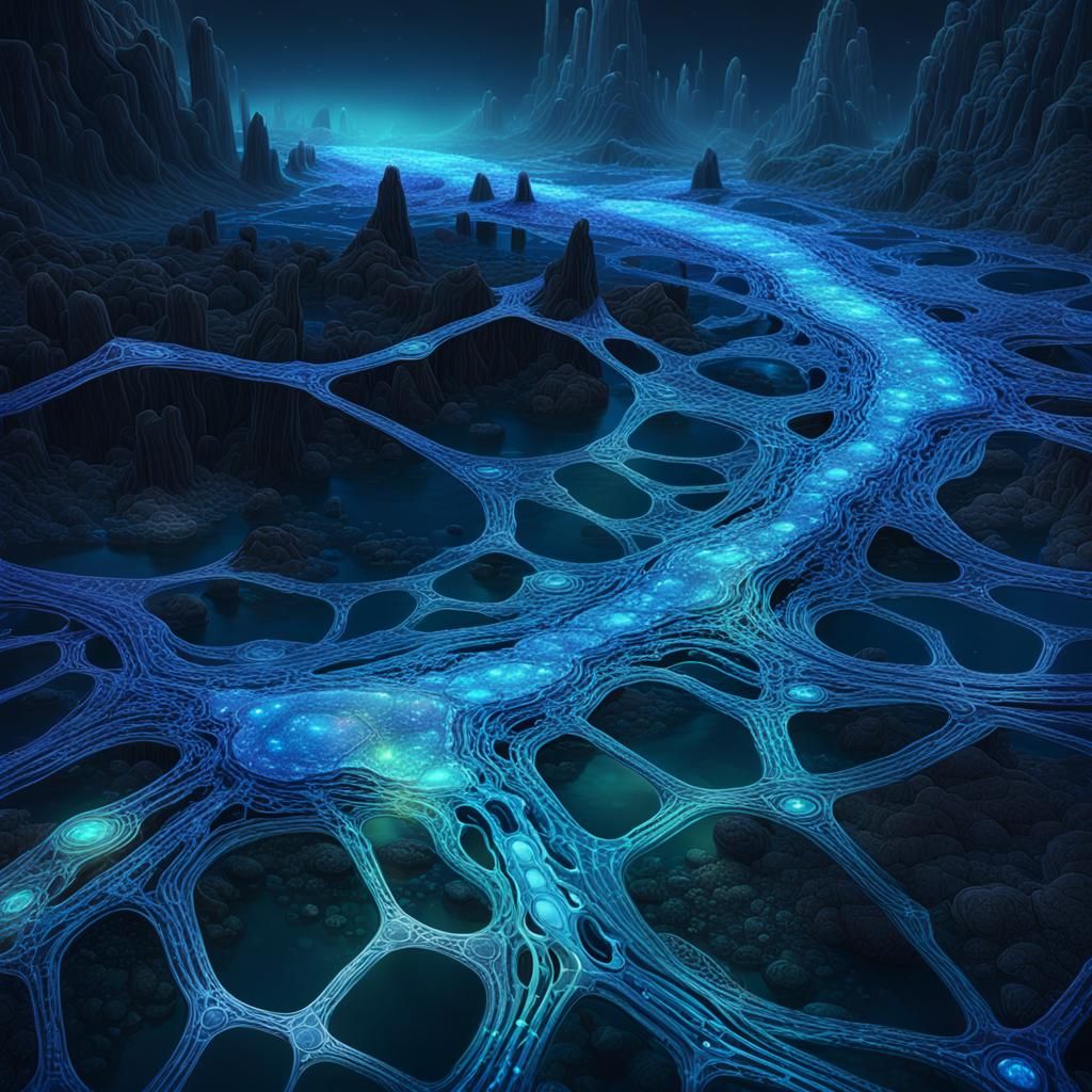 Bioluminescent Mycelium Network Concept Art