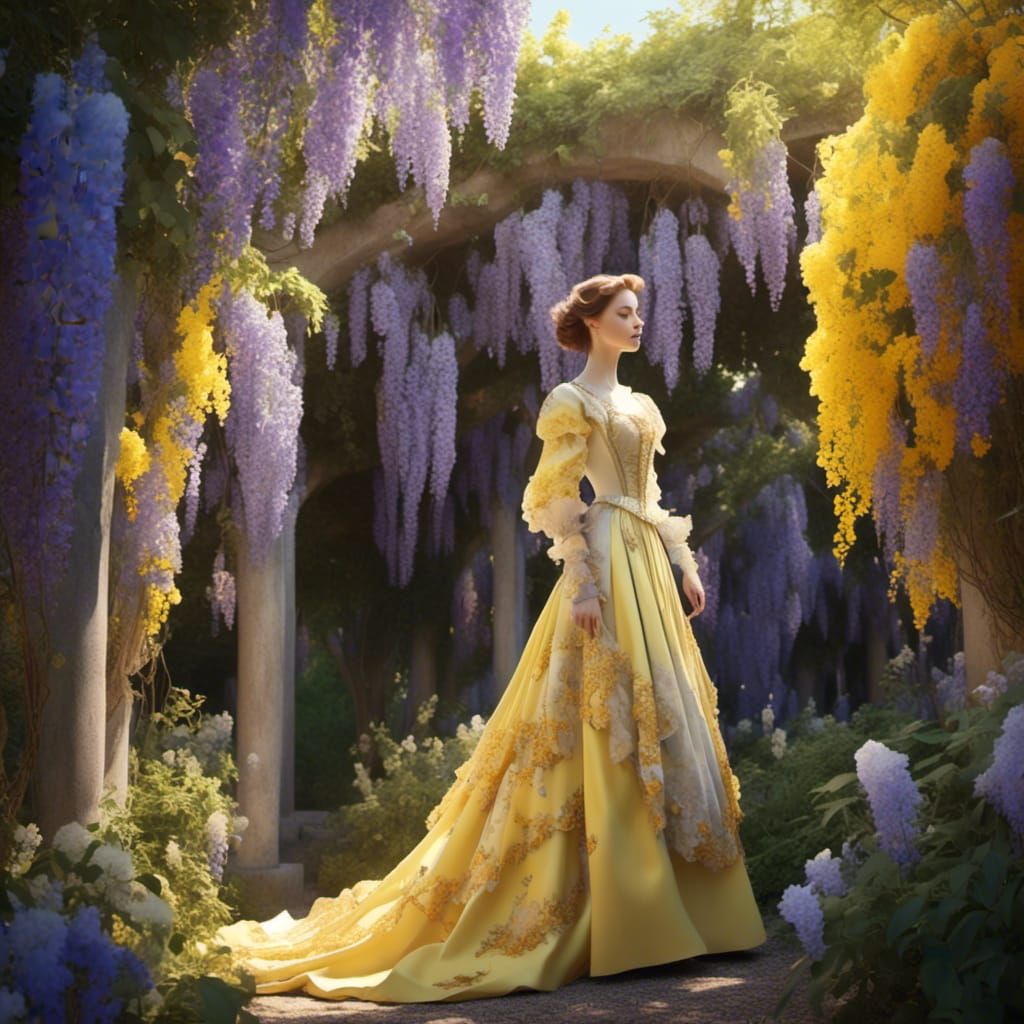 Victorian Lady in Wisteria Garden: Romantic Watercolor