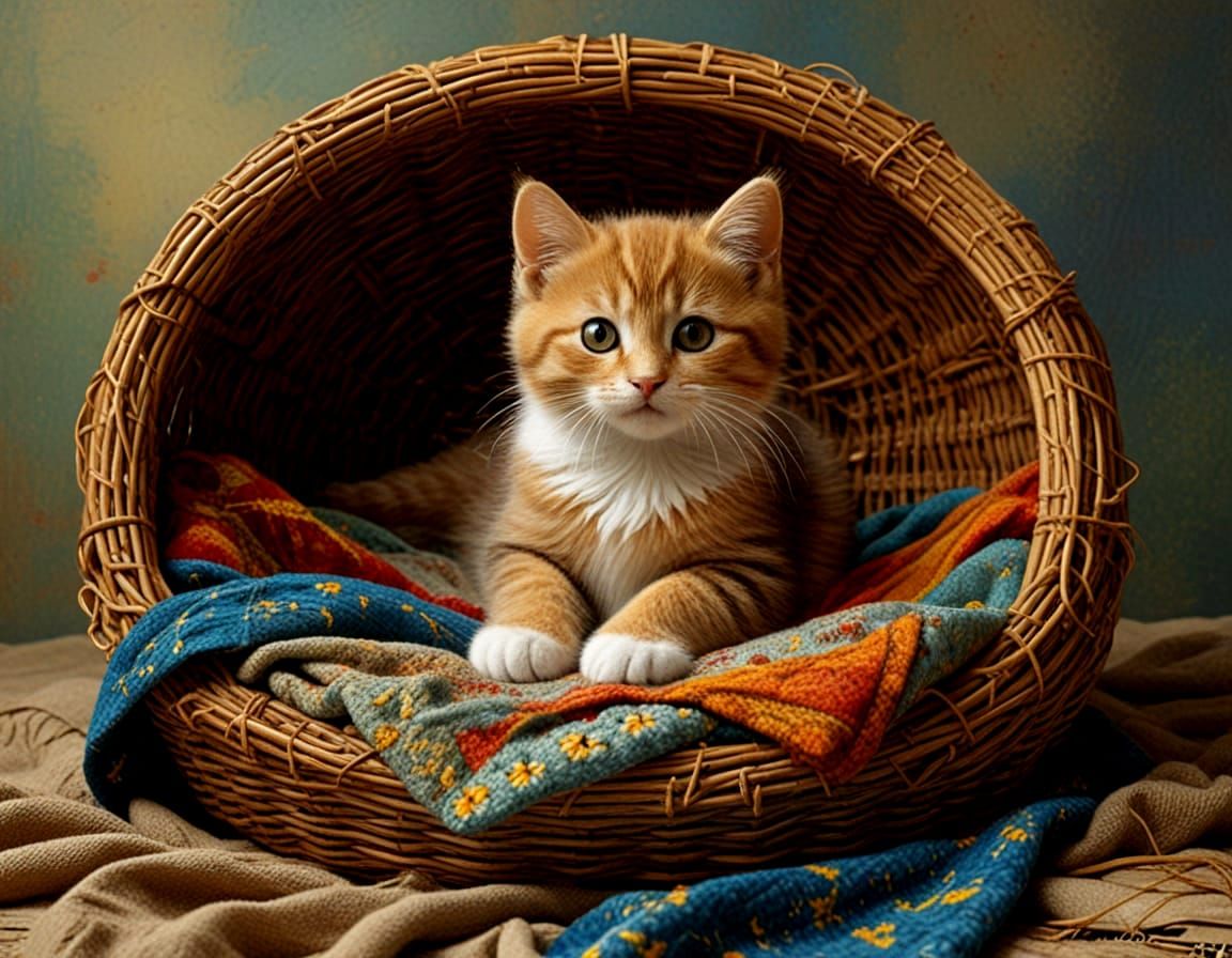 Lying in his wicker basket