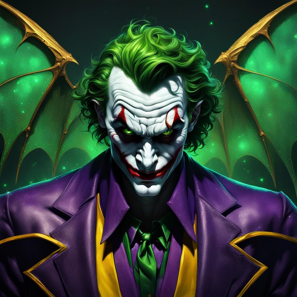 Creepy Joker with Bat Wings: Dark Fantasy Art