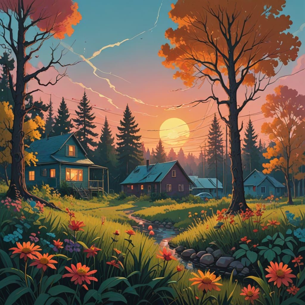 Surreal Fauvist Garden Scene in Vibrant Colors and Swirling ...