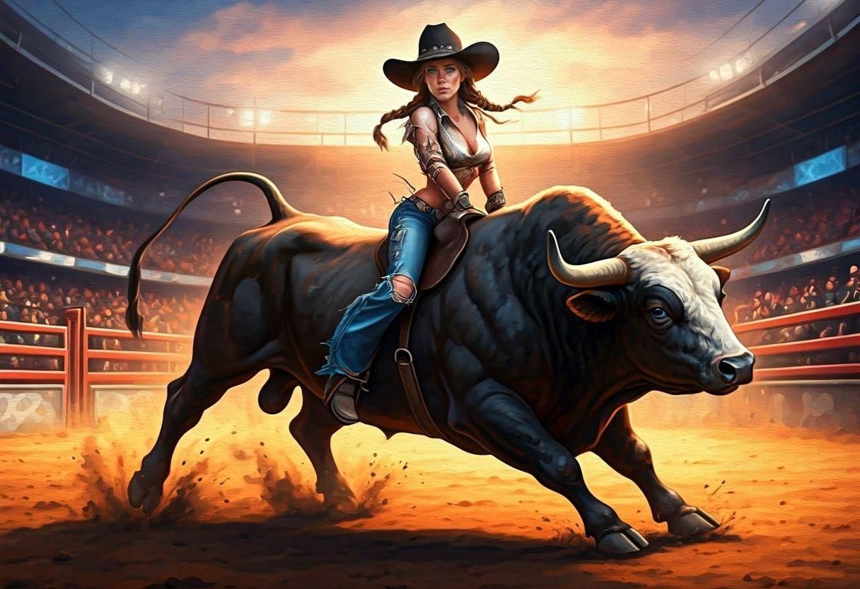 Cowgirl Rides Bull: Watercolor Rodeo Illustration