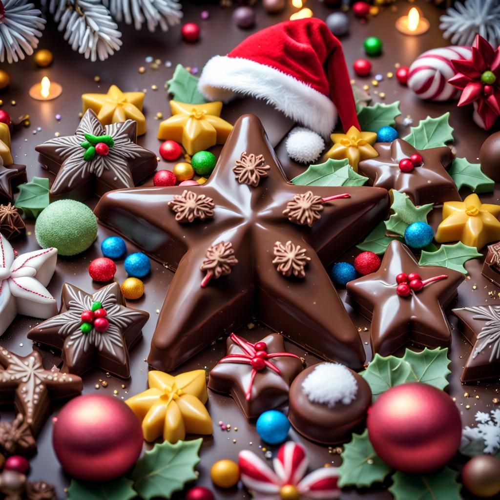 Festive Chocolate Star in a Cartoon Christmas Scene