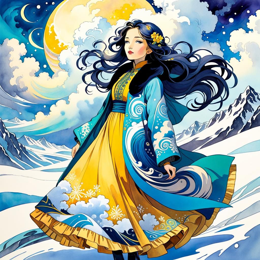 Ethereal Arctic Dreamscape in Watercolor and Ink