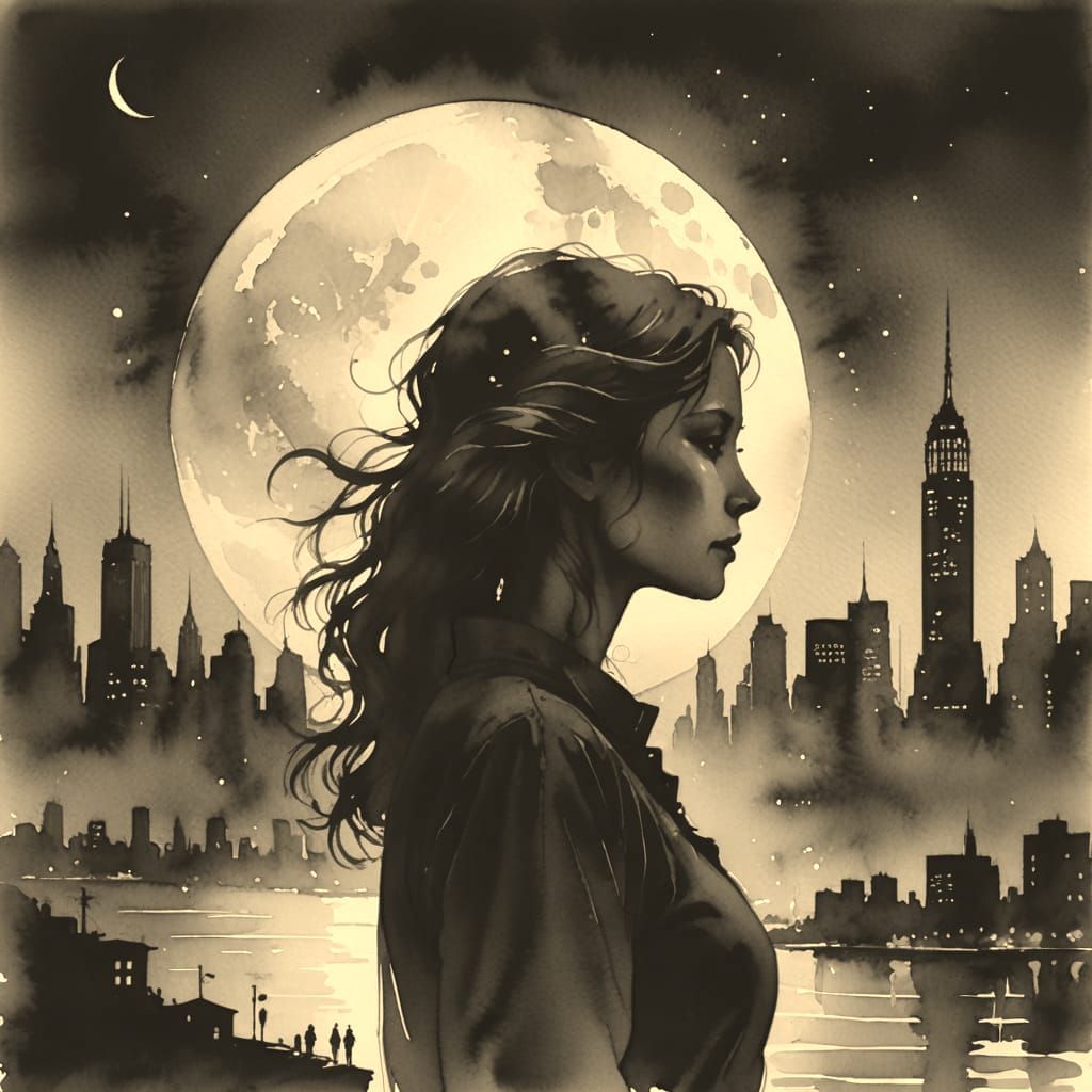 Ethereal Moonlit Silhouette Over New York City
