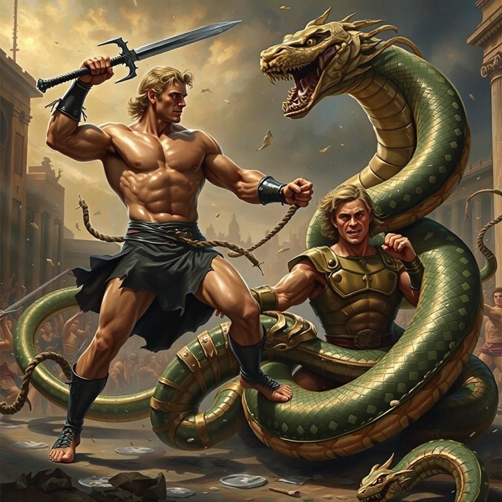 Hercules Battles Hydra in Epic Greek Painting