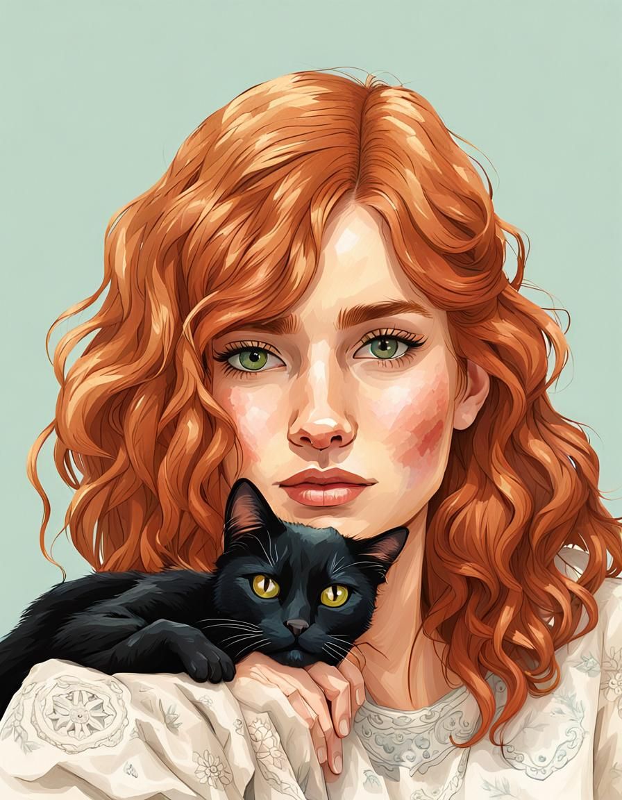 Young Woman with Cat on Park Bench