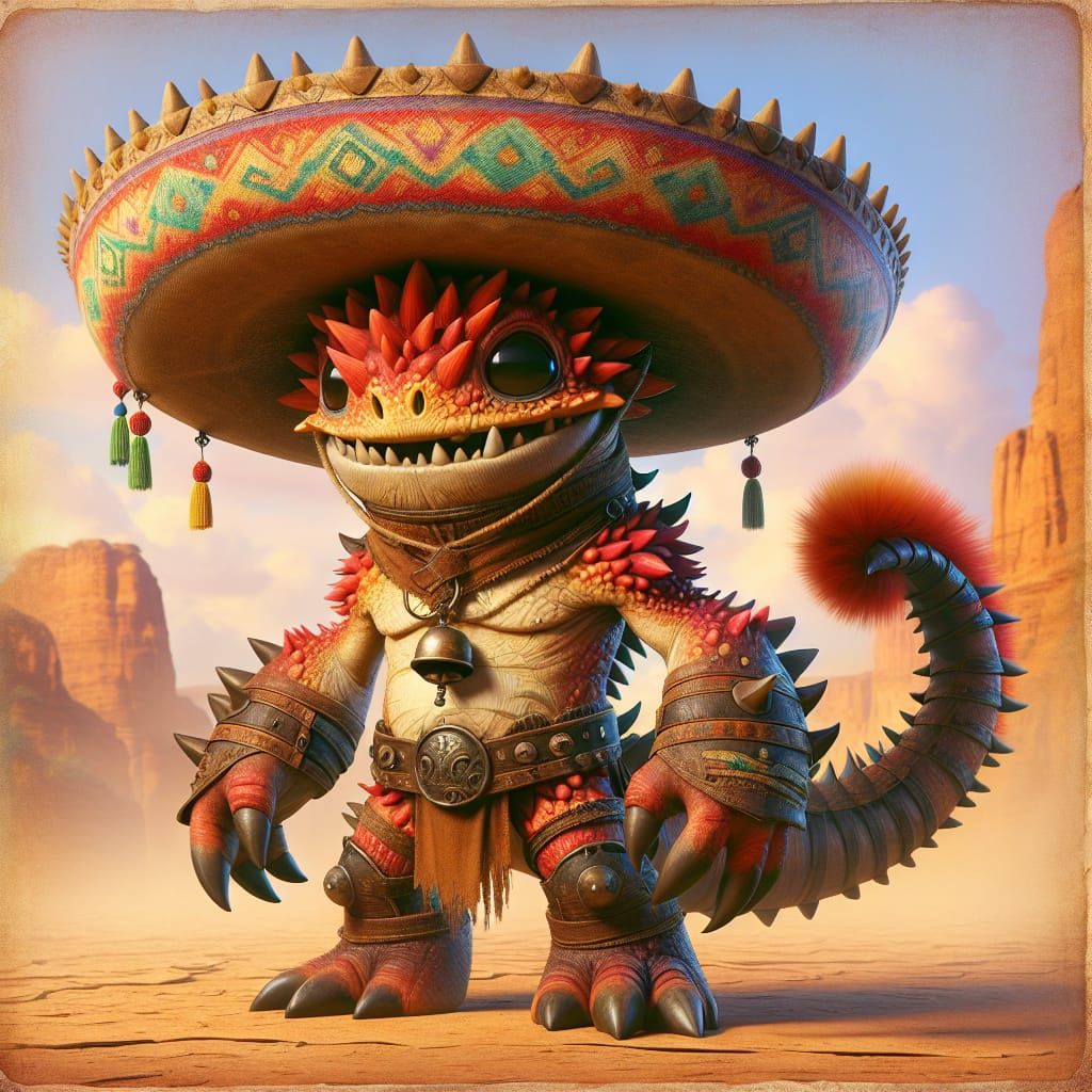 Sombrero Creature in Cartoon Style as Matte Painting