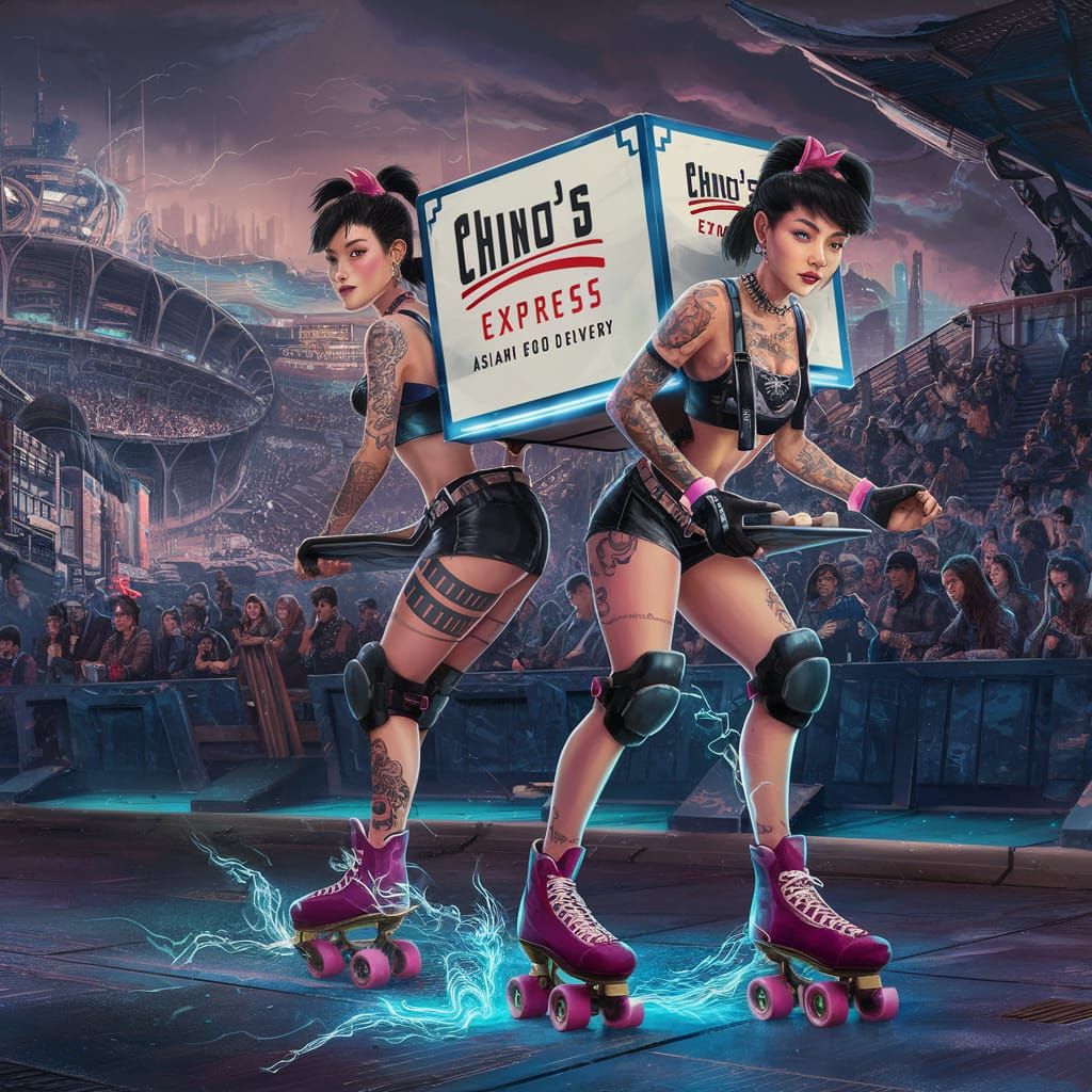 Futuristic Asian Food Delivery with Tattooed Roller Girls