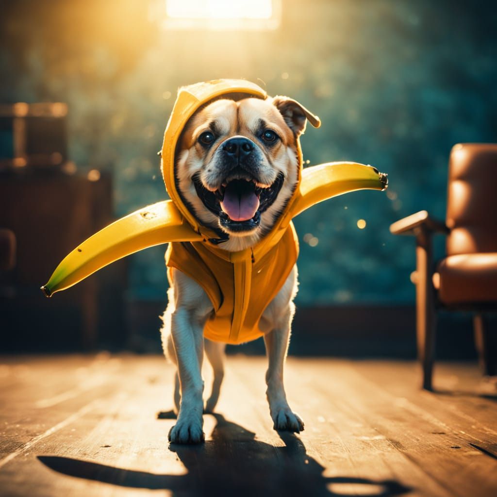 Cute Dog in Banana Costume Jumps for Tossed Treats in Cinema...