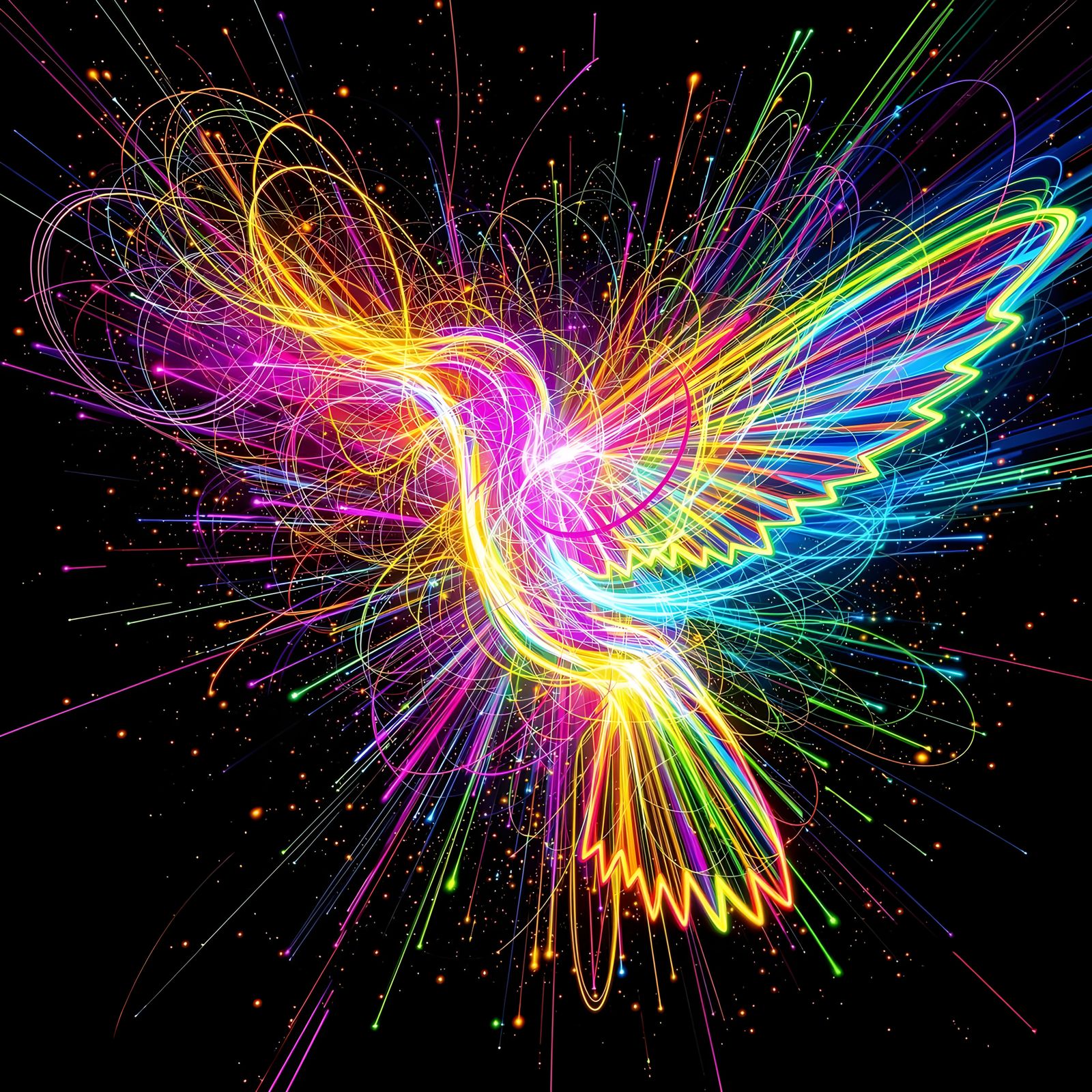 Surreal Neon Hummingbird in Chromatic Eruption