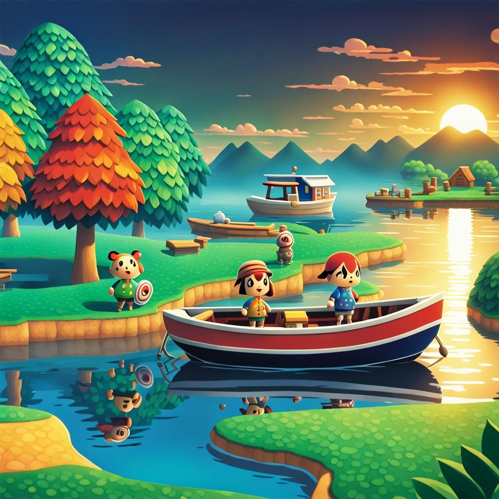 Turtle Boat in Animal Crossing Anime Style