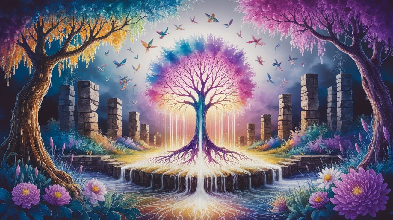 Surreal Genesis of Eden: Watercolor Creation Moment