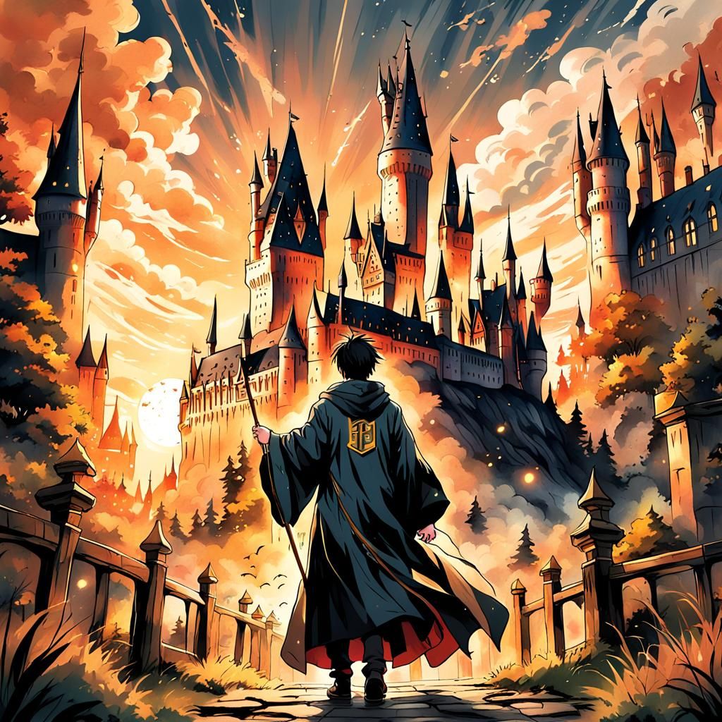 Harry Potter and Hogwarts: Anime Style Illustration