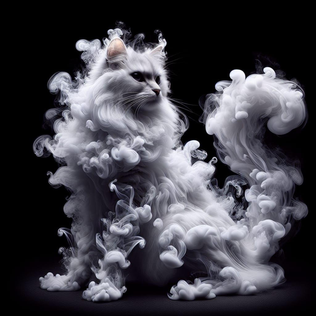 Ethereal Cat Posing, Formed from Translucent Smoke