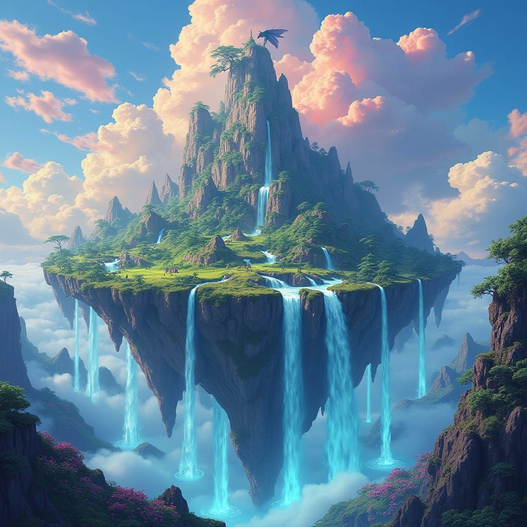 Surreal Fantasy World of Enchanted Floating Island