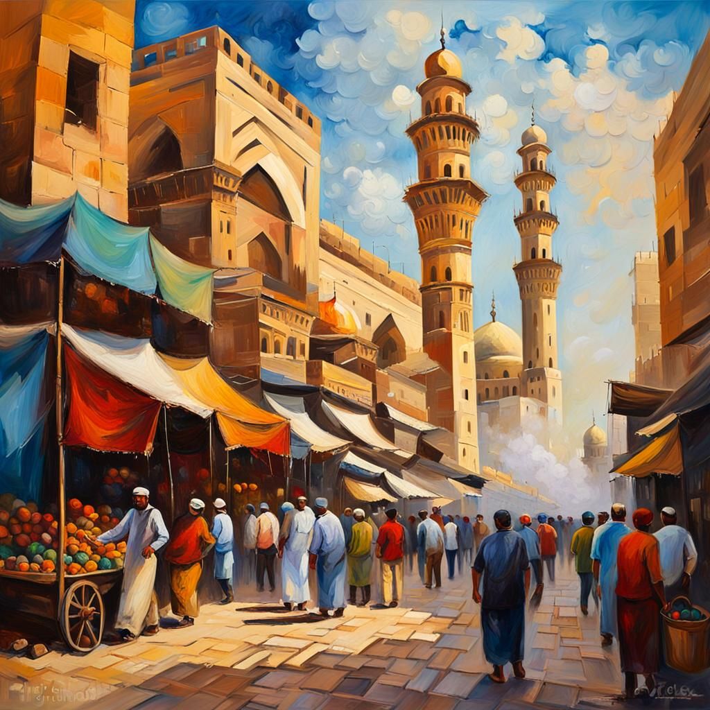 Cairo, Egypt: Neo-Impressionist Oil Painting