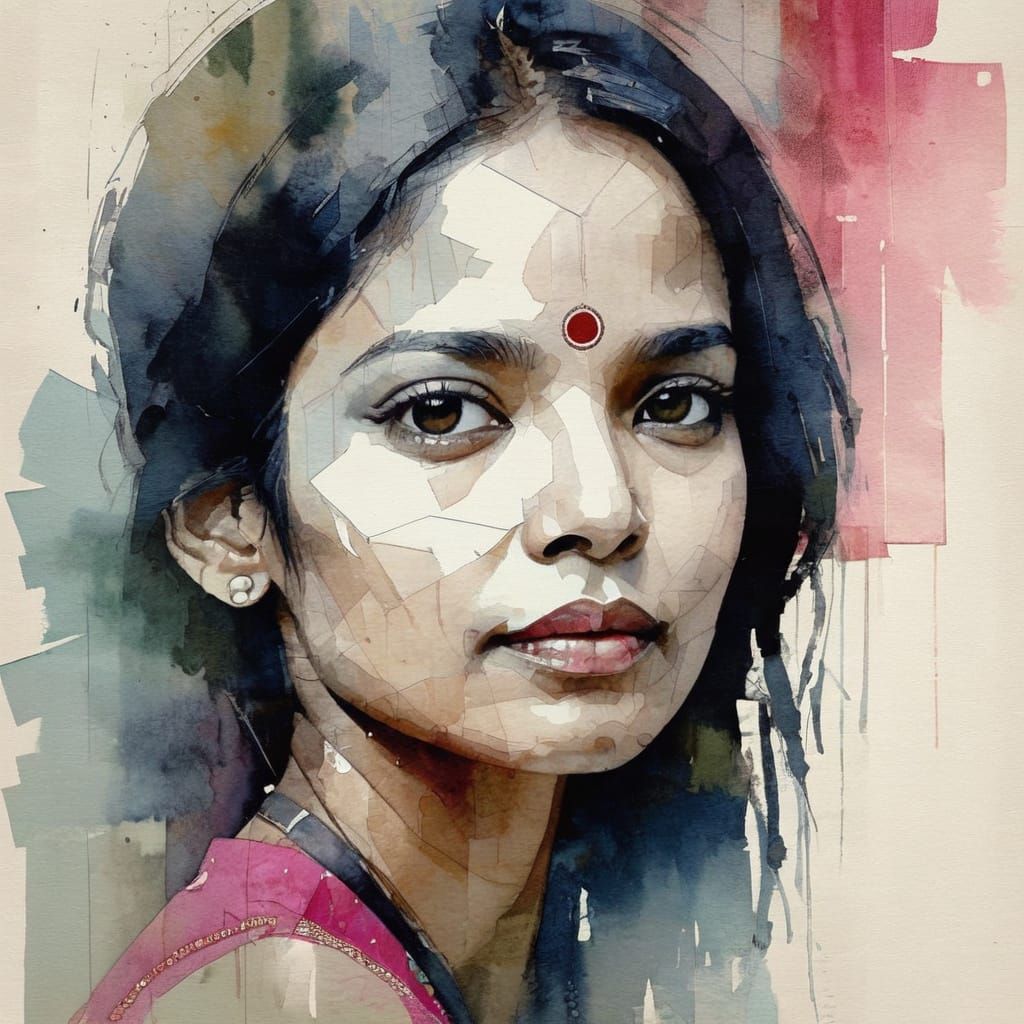 Beautiful East Indian Woman in Pink, Paul Lovering Style