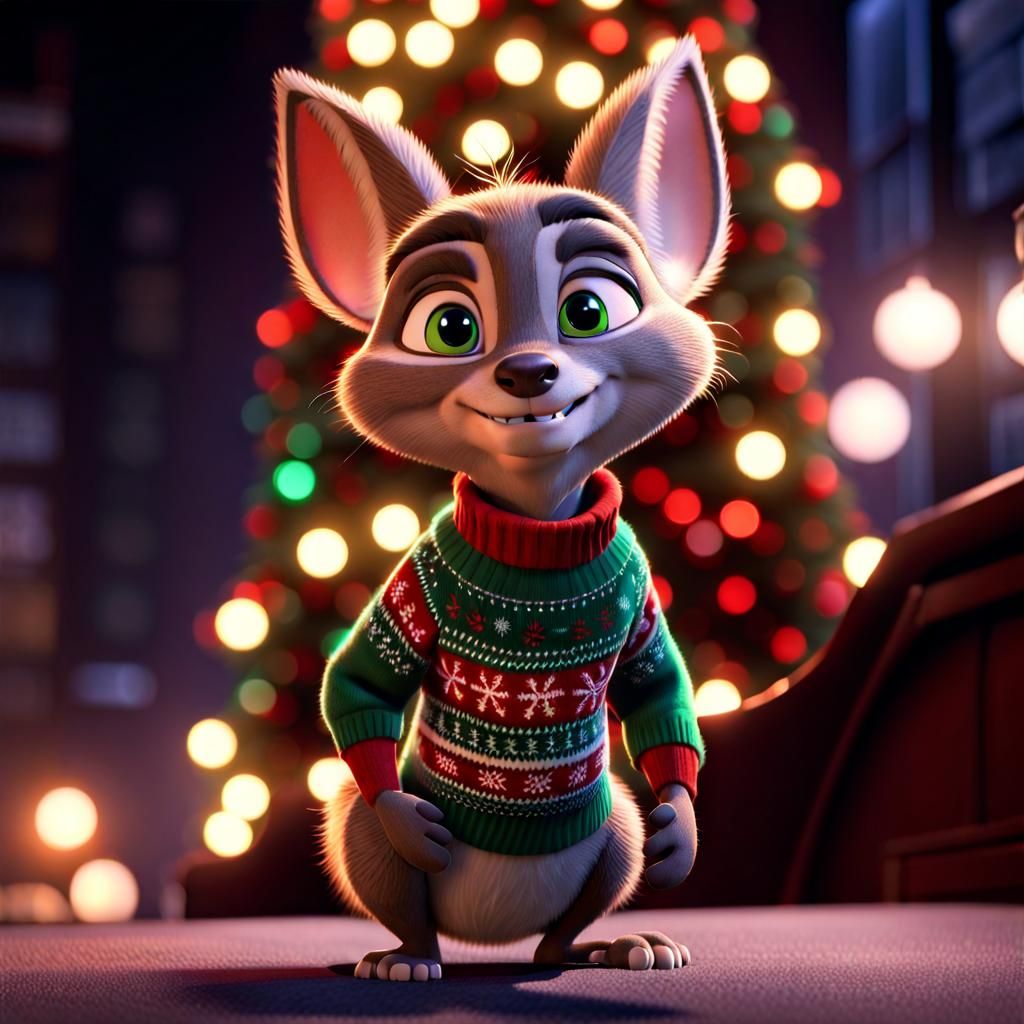 Flash from Zootopia in Christmas Jumper, Pixar Style