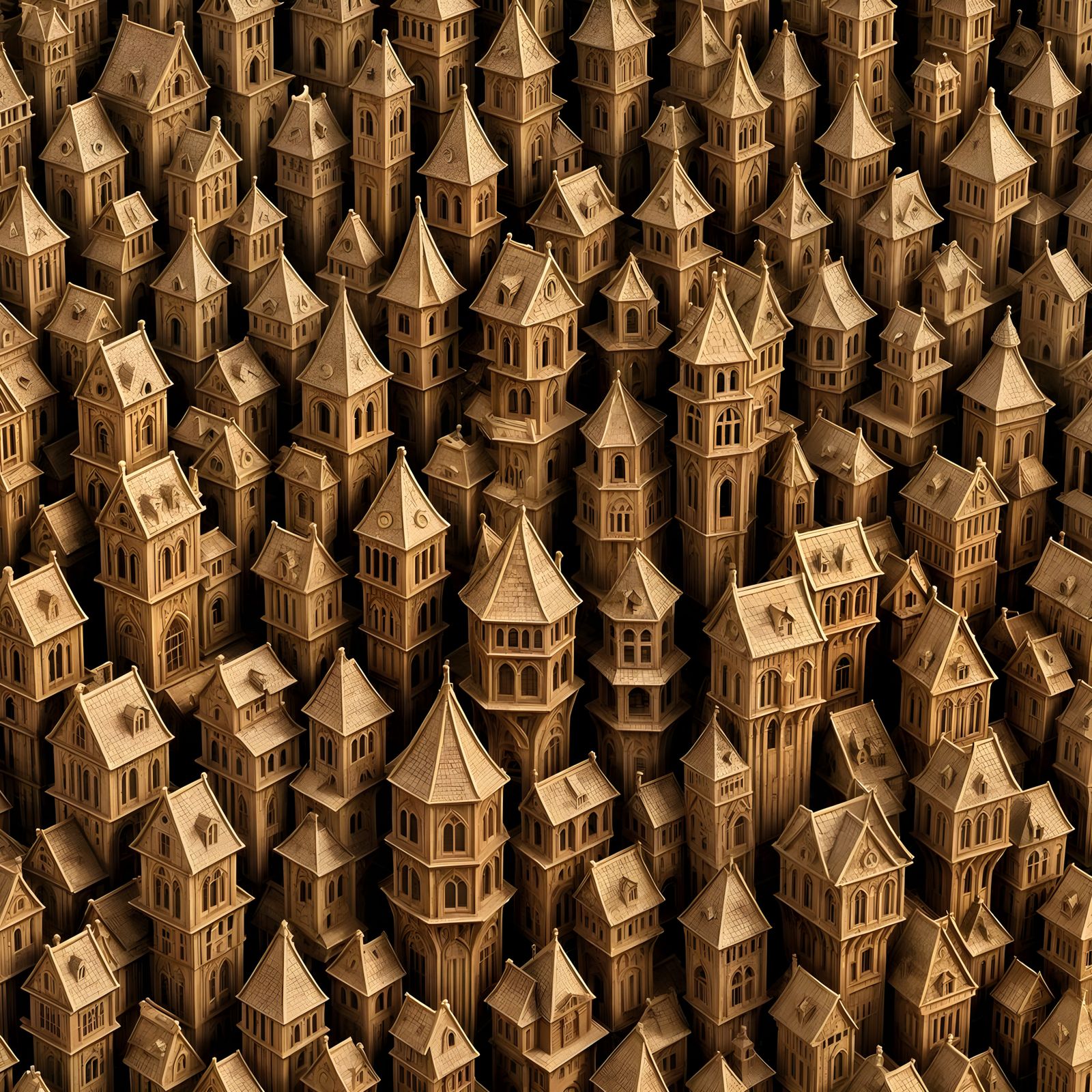 Escherburg in Intricate Wood Carving Style