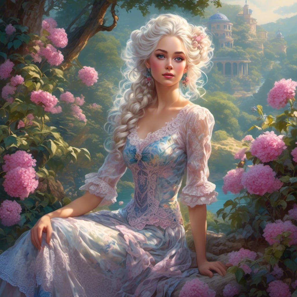 Beautiful Woman in Fluorite Dress, Manga Style