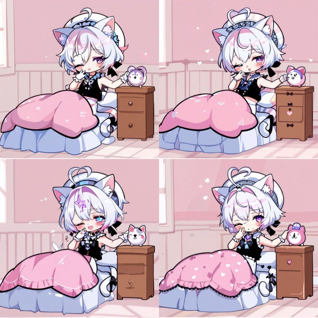 Cute Chibi Catgirl in Pastel Goth Style