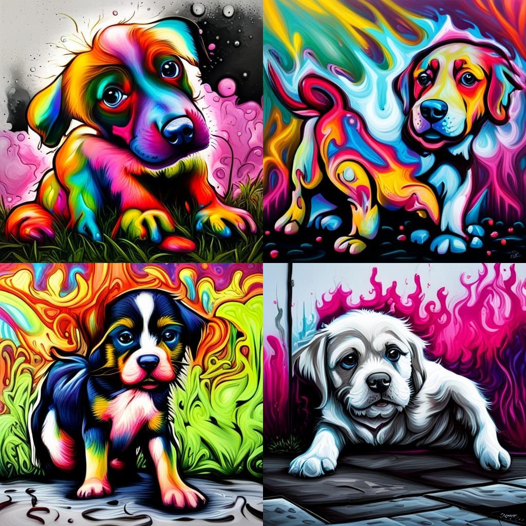 Colorful Puppy Graffiti Art in Street Style