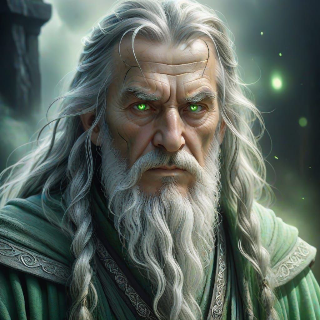 Mystical Grey Wizard Portrait in Fantasy Art Style