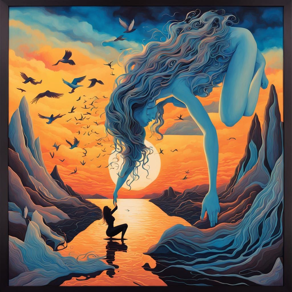 Woman in Sunset, Surrounded by Dreams and Resilience