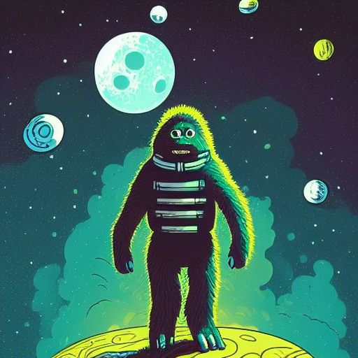 Galactic Sasquatch on Moonscape in Burton Style