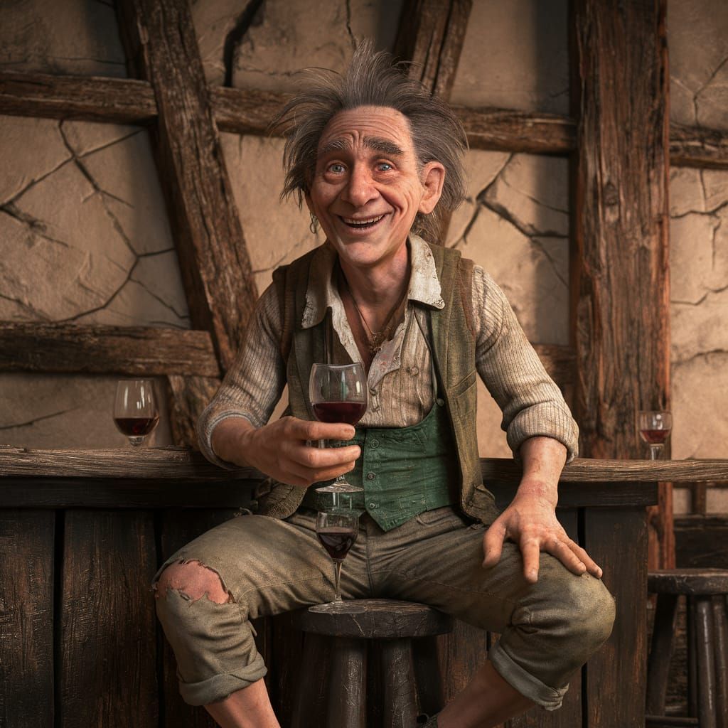 Photorealistic Rendering of a Cheerful Eccentric Old Man