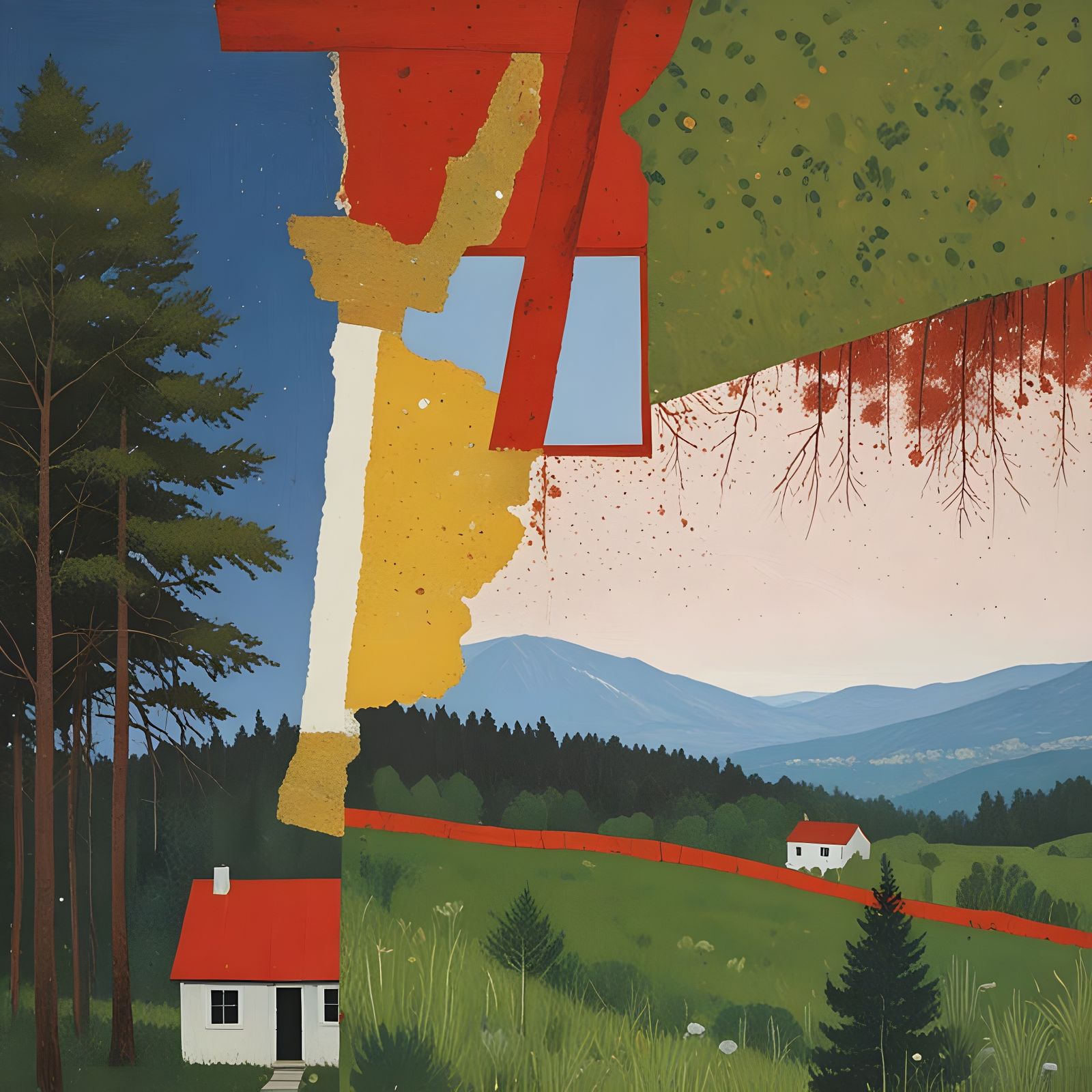 Juxtaposed Landscapes within a Simple Red Frame