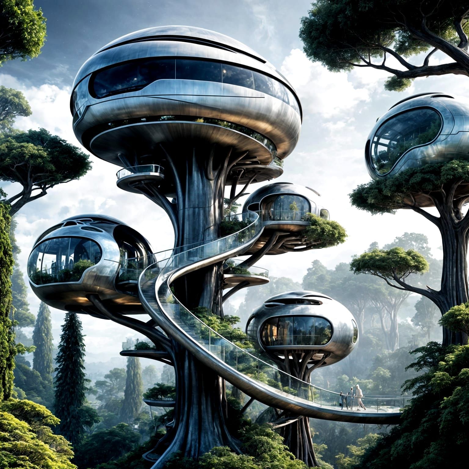Modern Futuristic Treehouse with High-Tech Features