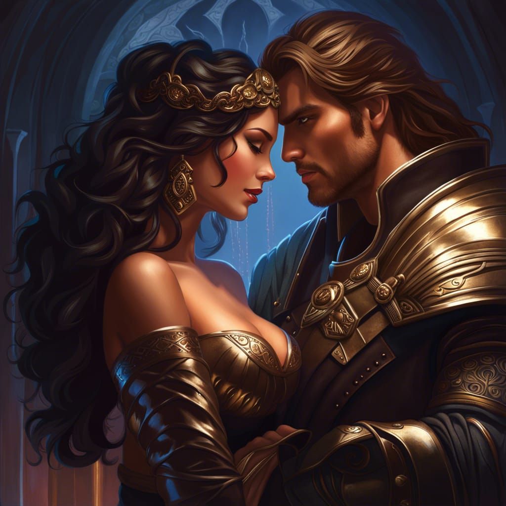 Passionate Kiss: Romantic Fantasy Art Nouveau Portrait