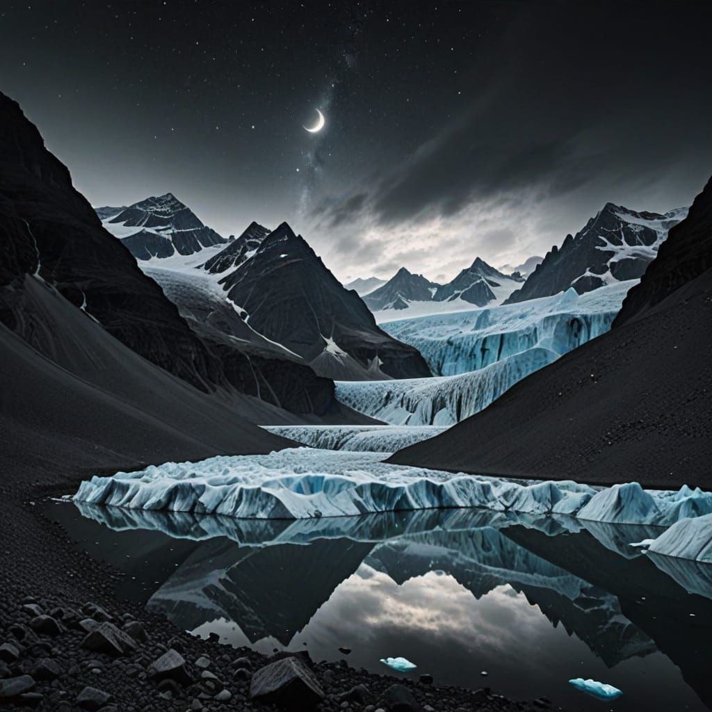 Magical Glacier Beneath a Black Sun