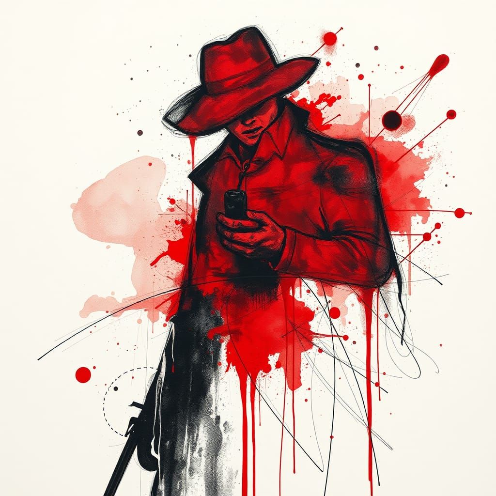 Abstract Detective Silhouette in Gouache Style