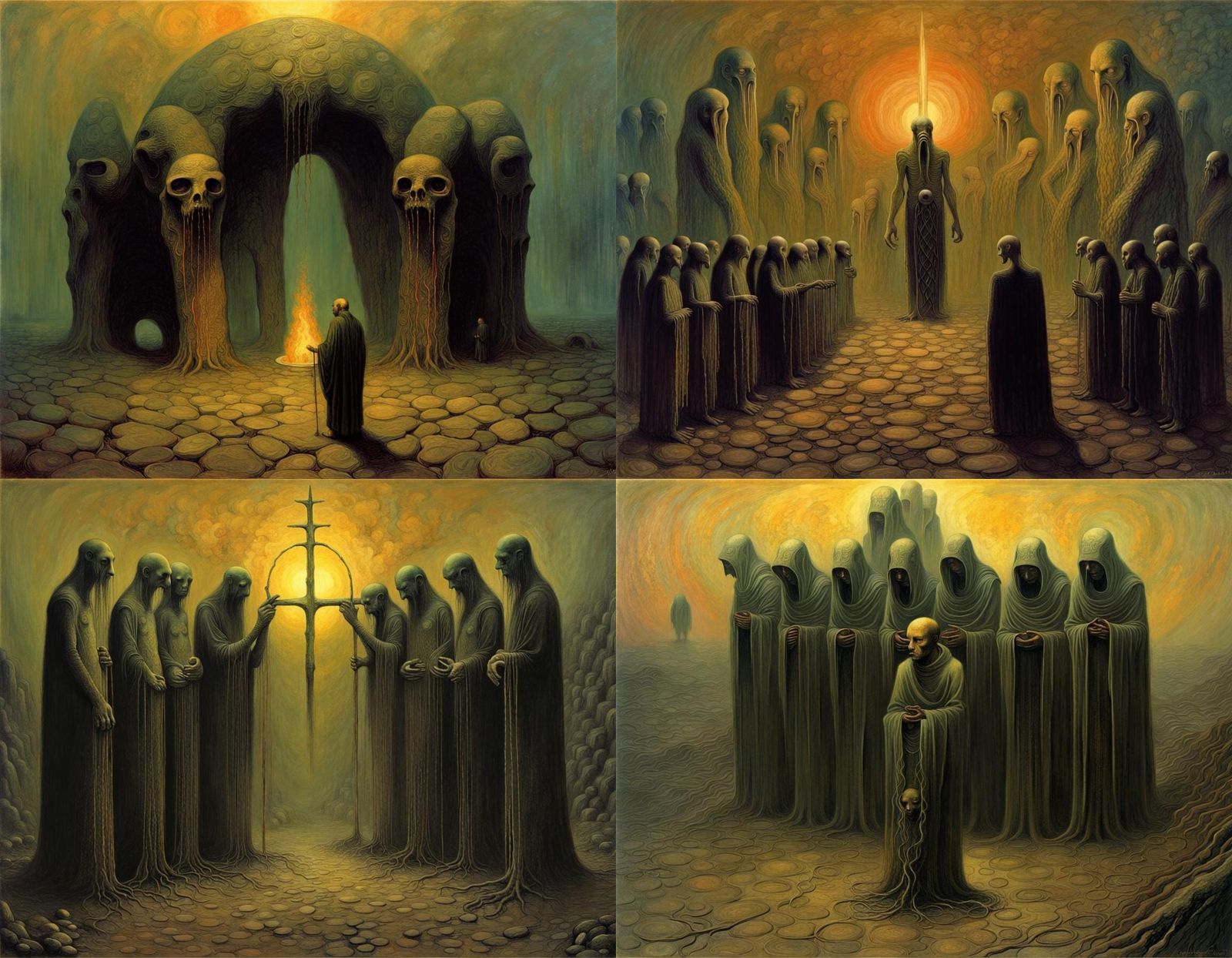 Surreal Celtic Myth Ritual in Beksiński Style