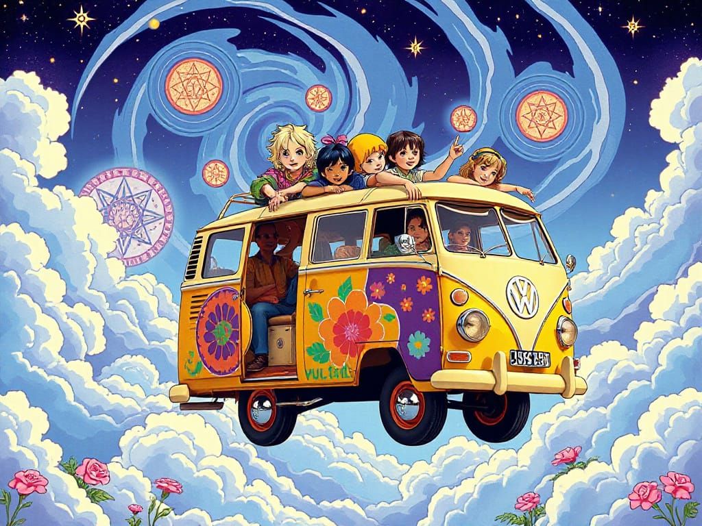 Levitating VW Bus in Celestial Dimensions