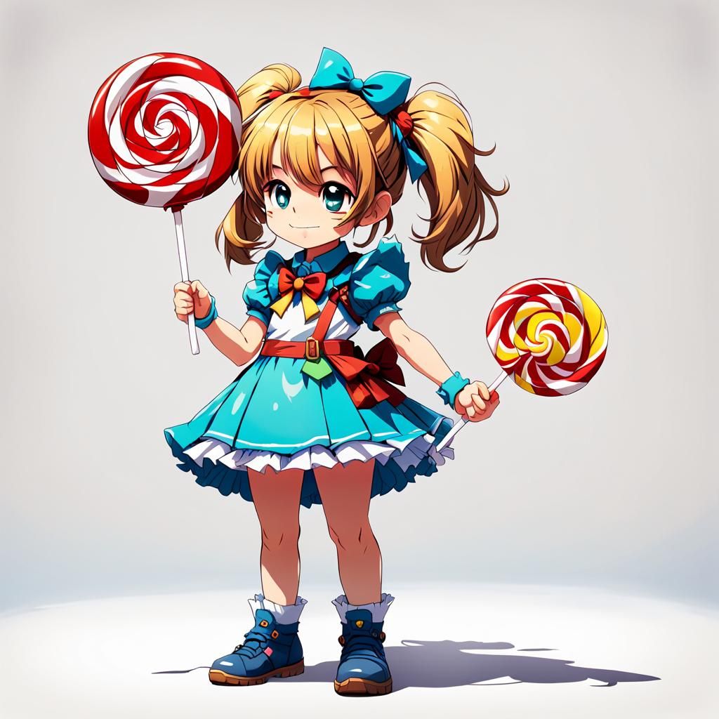 Anime Munchkin Warrior with Lollipop, Cel-Shaded Style