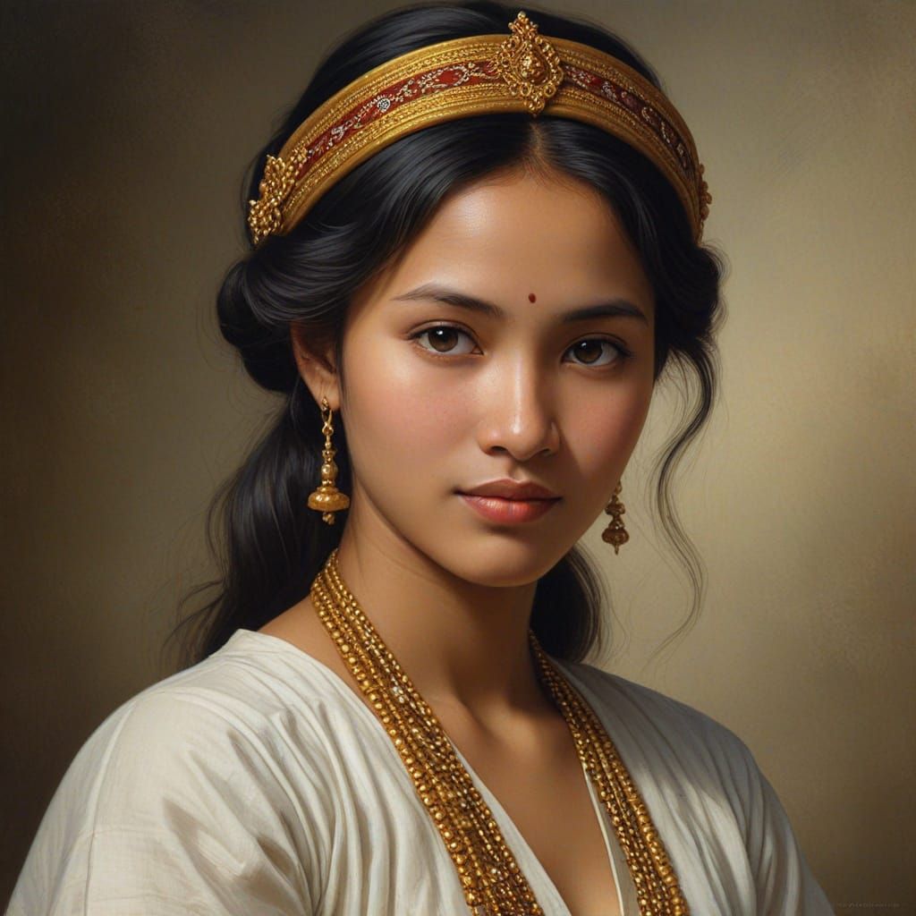 Burmese Woman in Traditional Garb as Bouguereau Oil Painting