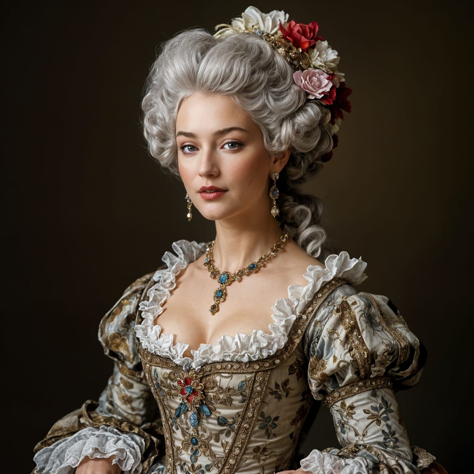 Baroque Woman in Ornate Dress and Powdered Wig