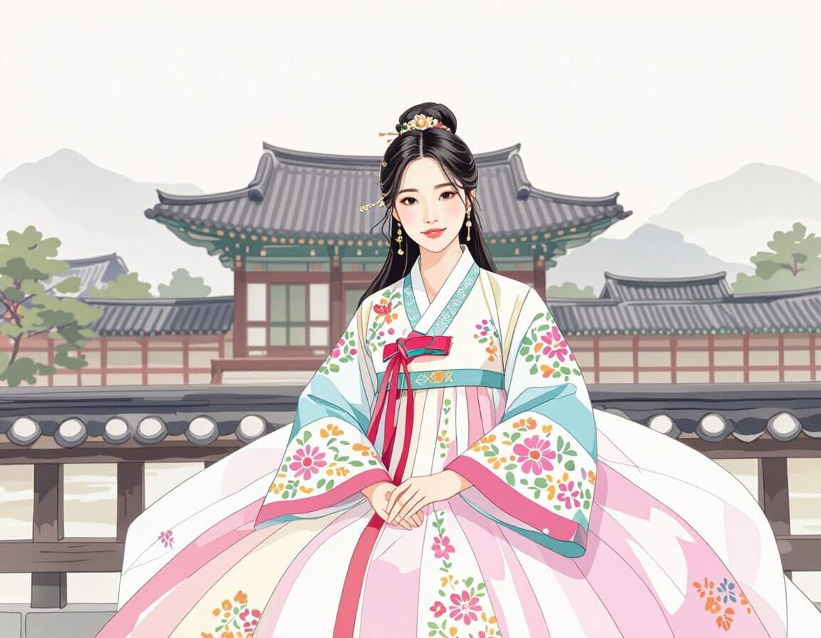 Elegant Woman in Vibrant Hanbok
