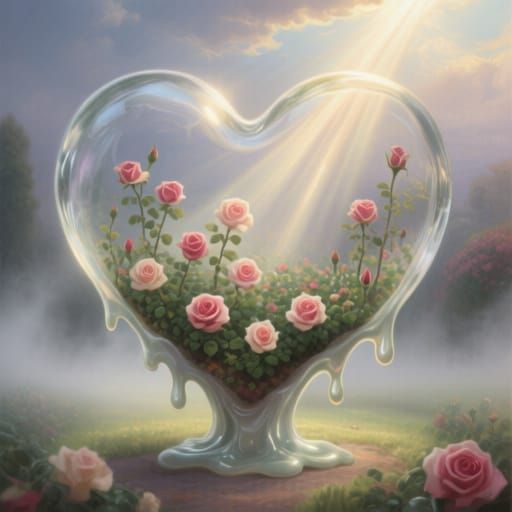 Ethereal Rose Garden Blooms Inside Glass Heart