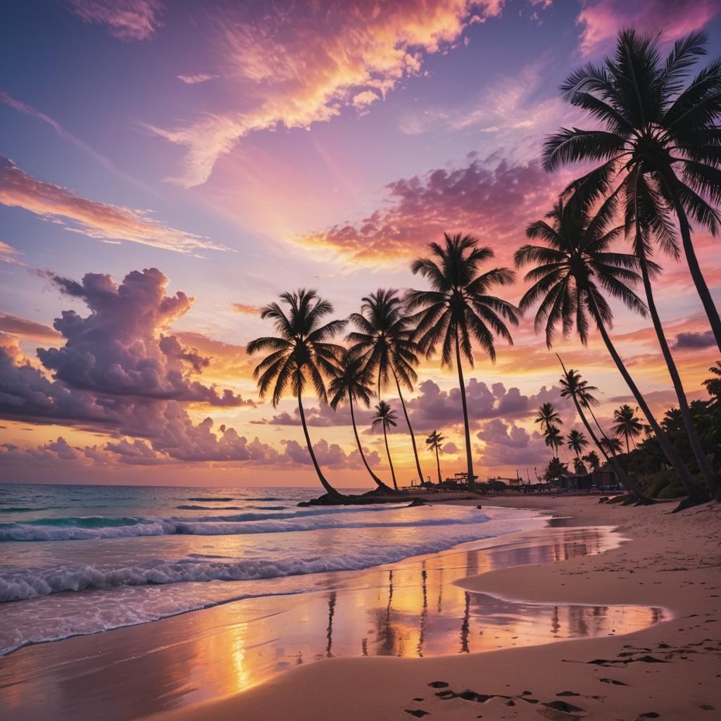 Realistic Sunset Over Tropical Beach
