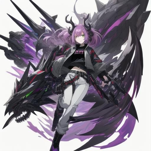 Anime Girl with Cybernetic Horns and Dragon Tail