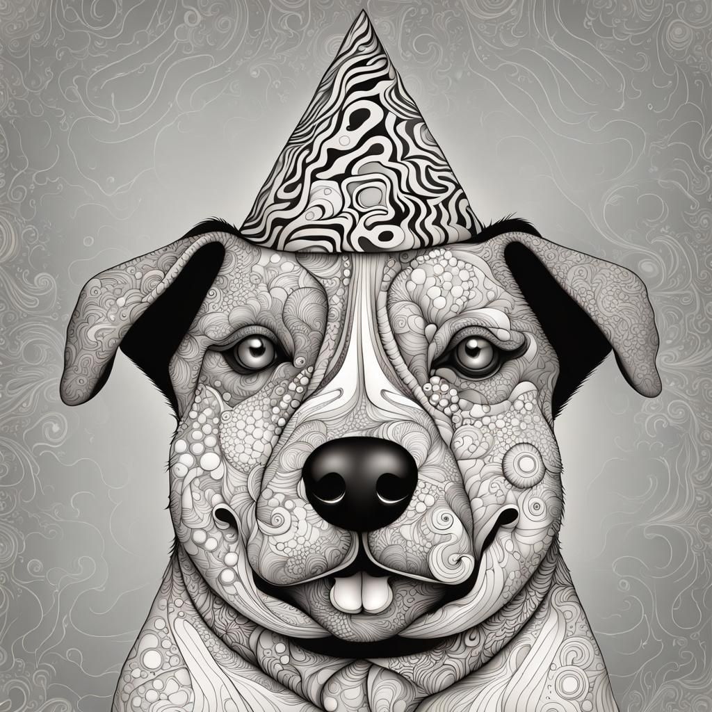 Dog with Two Noses in Abstract Fractal Style