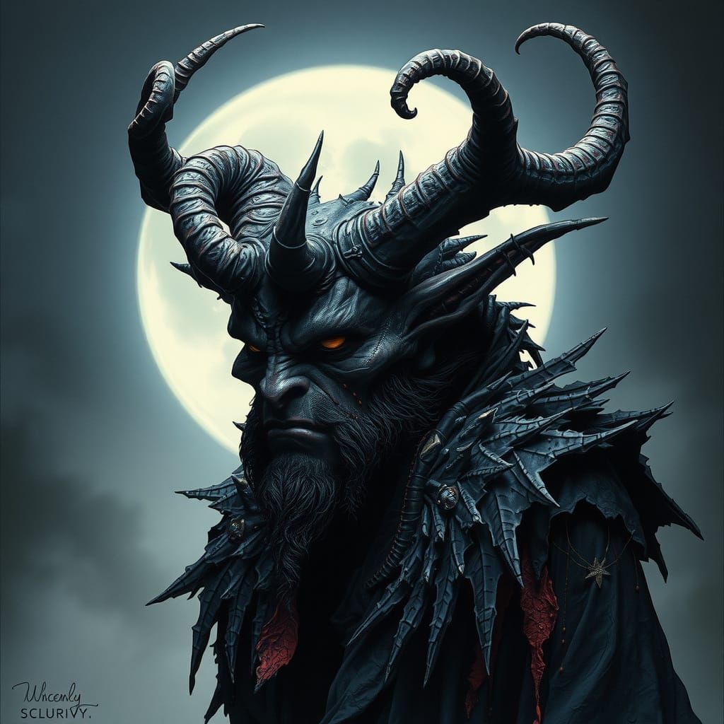 Demonic Entity in Moonlit Gothic Art Style