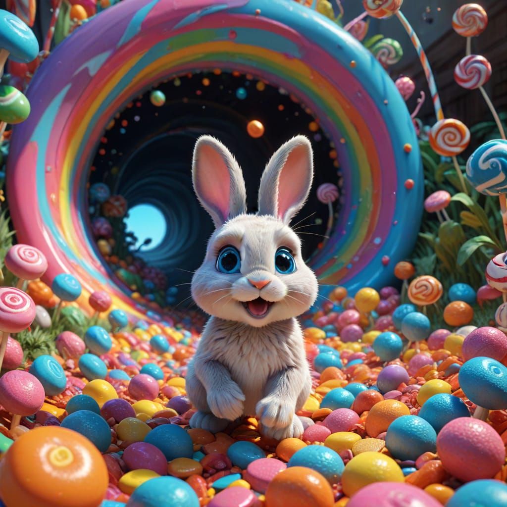 Candy Core Bunny in Psychedelic 3D Render
