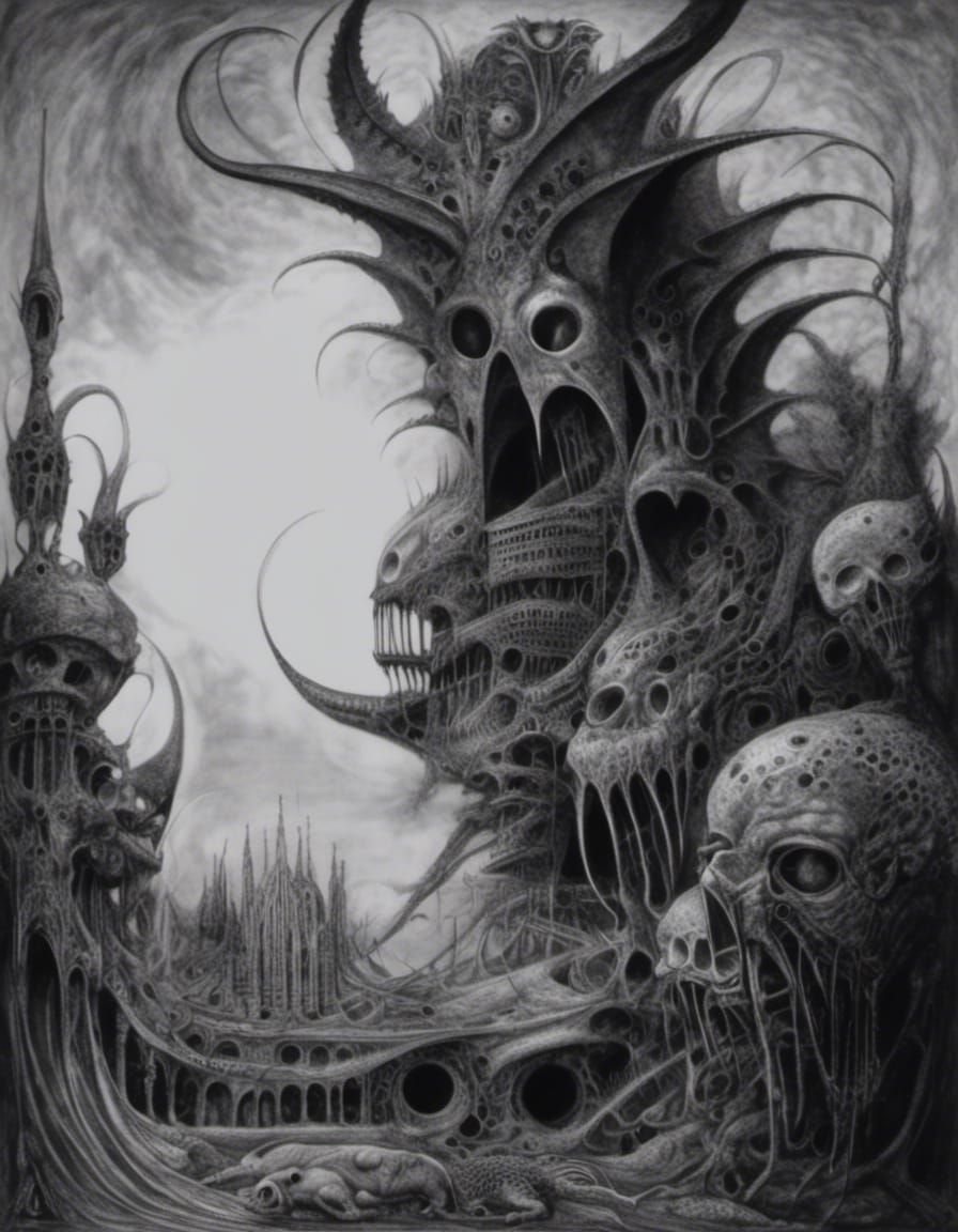 Intricate Demon in Post-Apocalyptic Art Nouveau Style